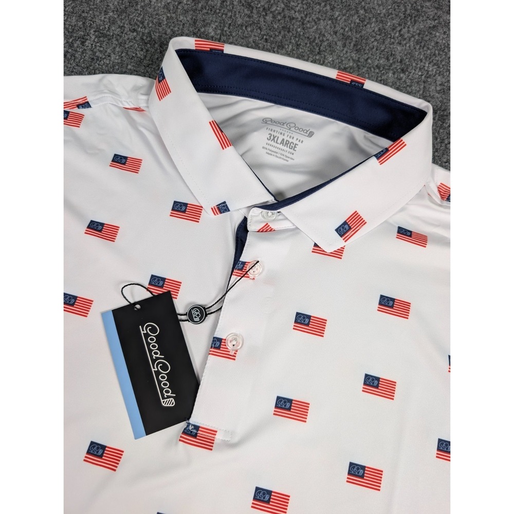 Good Good Golf Good Flag Polo Shirt Mens 3XL American Flag USA Performance NWT‎